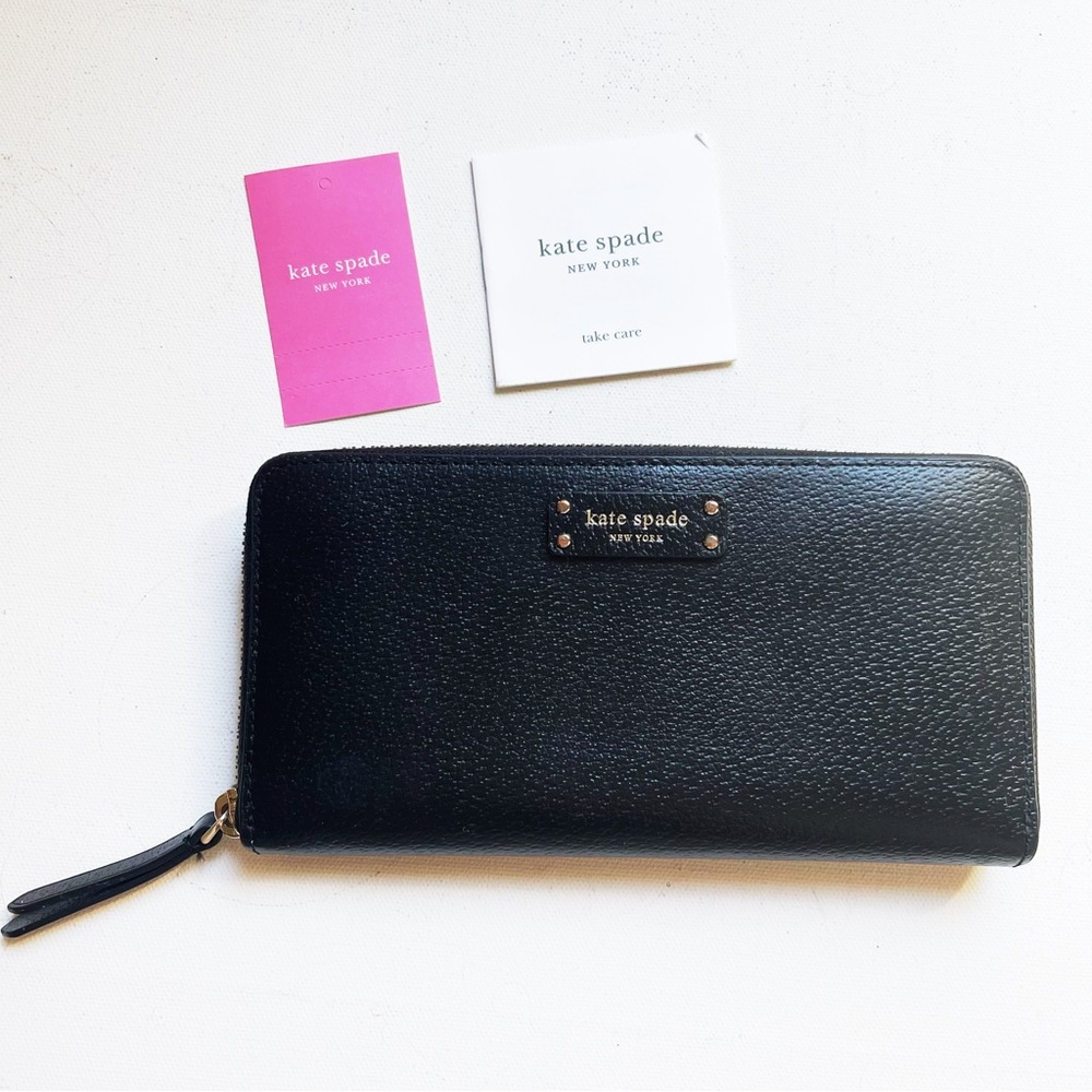 Kate Spade Large Jeanne Continental Zippy Wallet Pebbled Leather Black Pockets